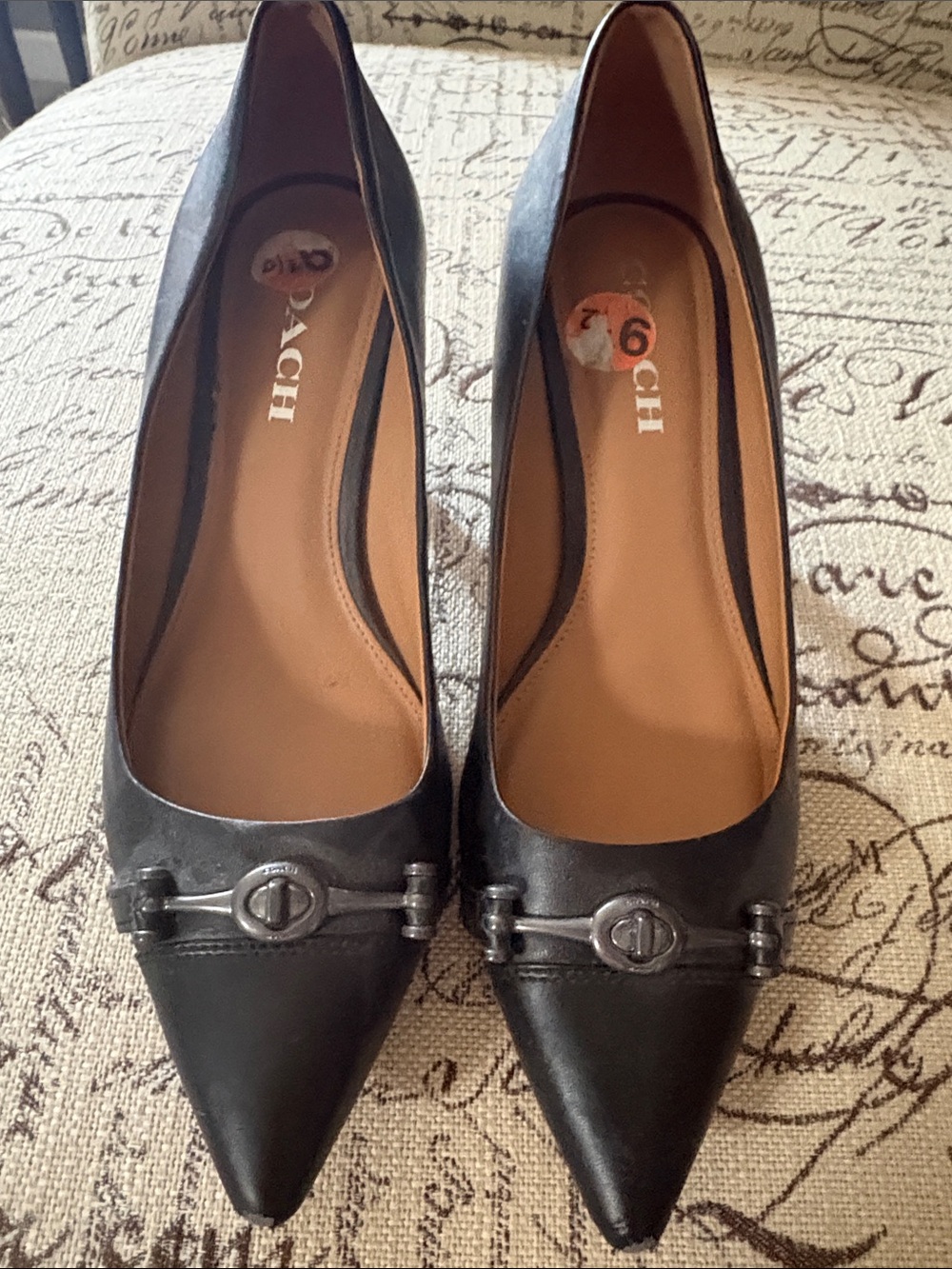 Coach Black Pointed Toe Leather Pumps with Signature Metal Bit
